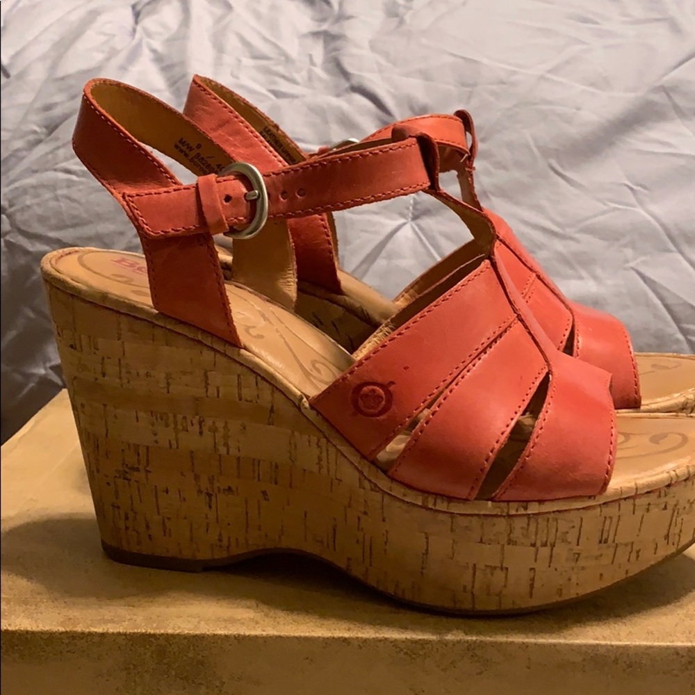 Wedge sandals. Nantucket red.  Worn once.